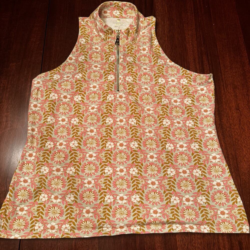 Spartina 449 Serena Top Womens XL Serena Sleeveless Half Zip Pink Floral Golf